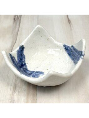 VTG ANDREA by Sadek Chopsticks Blue & White Stoneware Dish Ashtray Trinket Japan